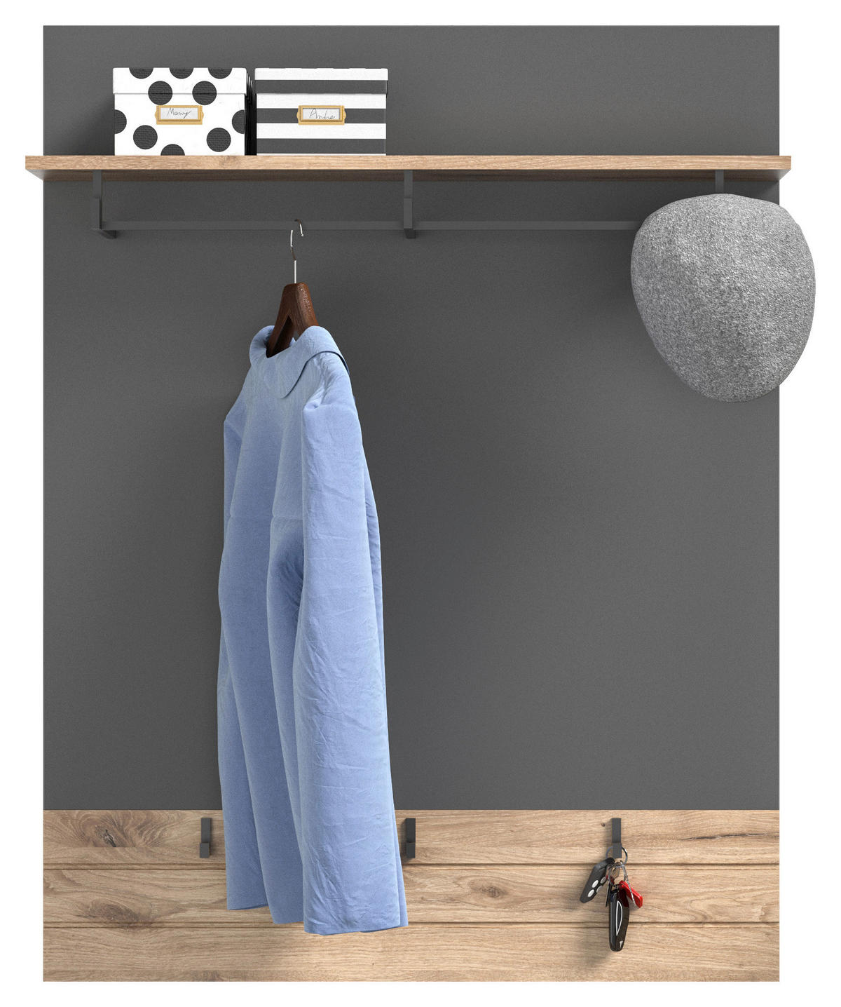 Garderobenpaneel Mason Nox Oak Nachbildung dunkelgrau B/H/T: ca. 90x117x25 cm Mason - dunkelgrau (90,00/117,00/25,00cm)