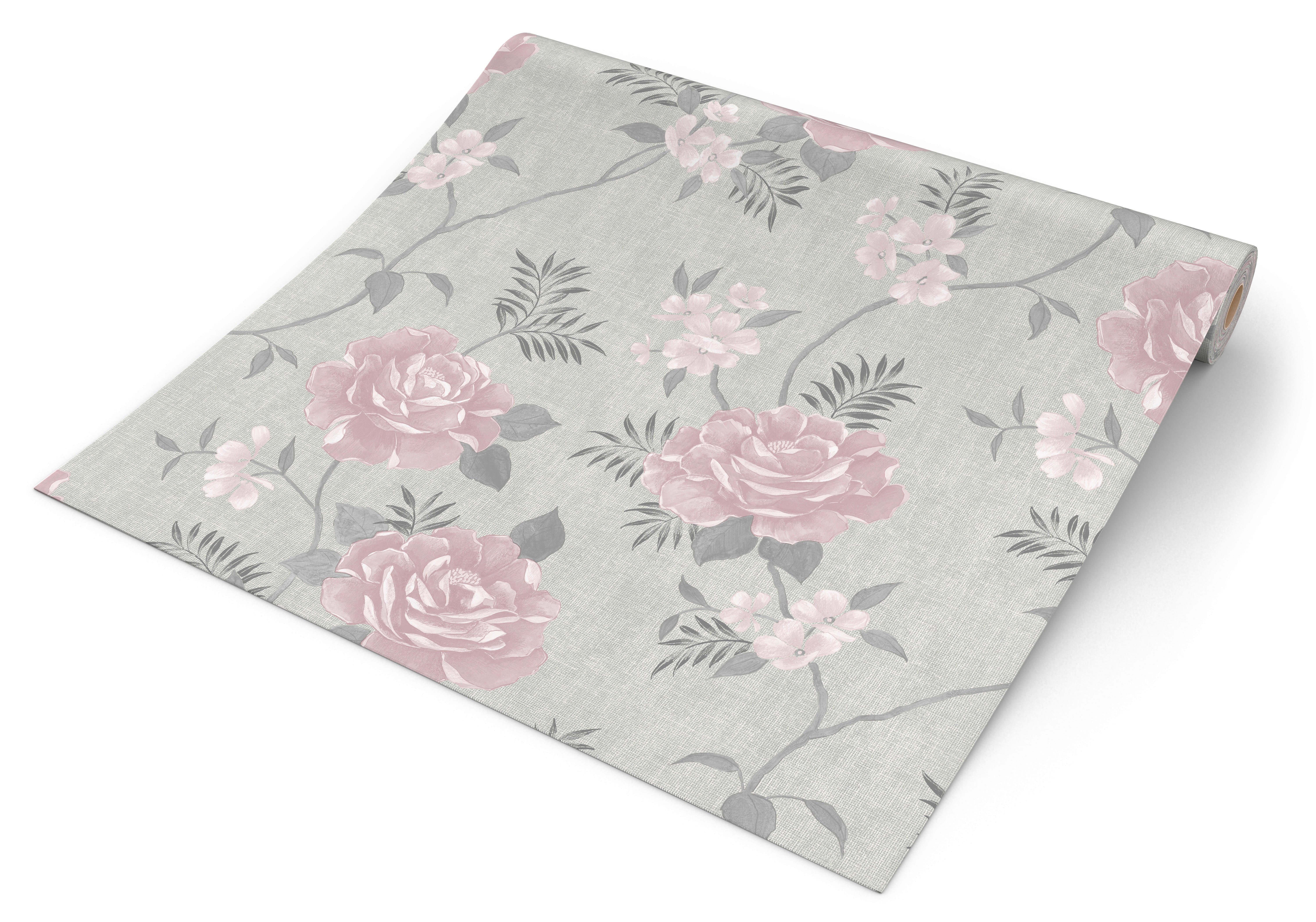 Papiertapete Blumenranke hellgrau dunkelgrau rosa B/L: ca. 53x1005 cm Papiertapete_A69703 - hellgrau/dunkelgrau (53,00/1005,00cm)