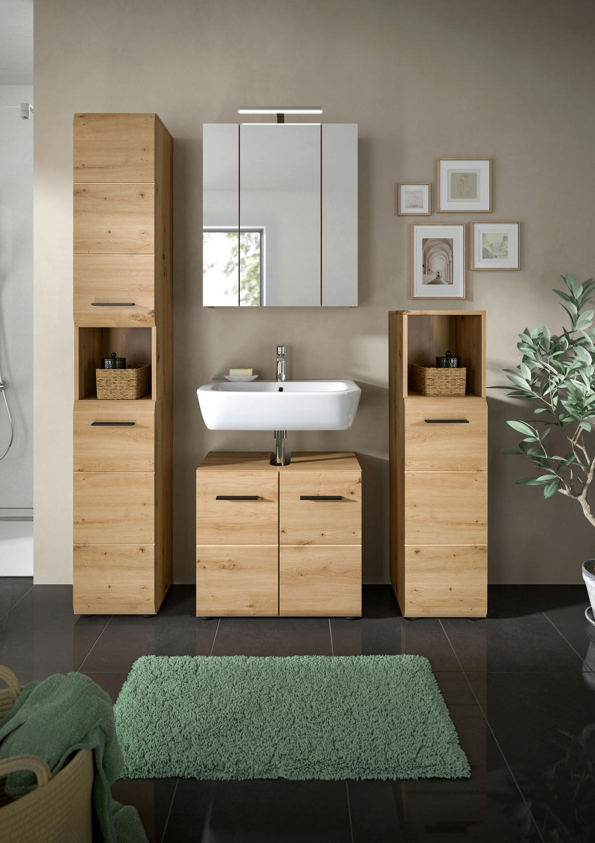 Badezimmer-Set Ice Artisan Oak Nachbildung B/H/T: ca. 150x185x46 cm Ice - (150,00/185,00/46,00cm) - xonox.home