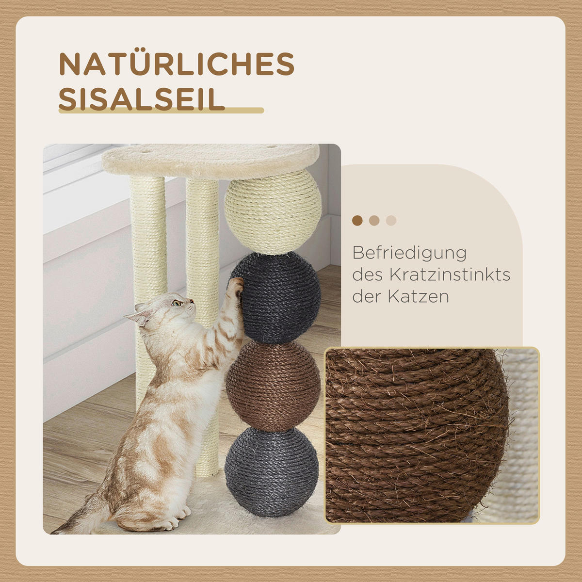 PawHut Kratzbaum beige Polyester B/H/L: ca. 38x64x38 cm Kratzbaum - beige (38,00/38,00/64,00cm) - PawHut