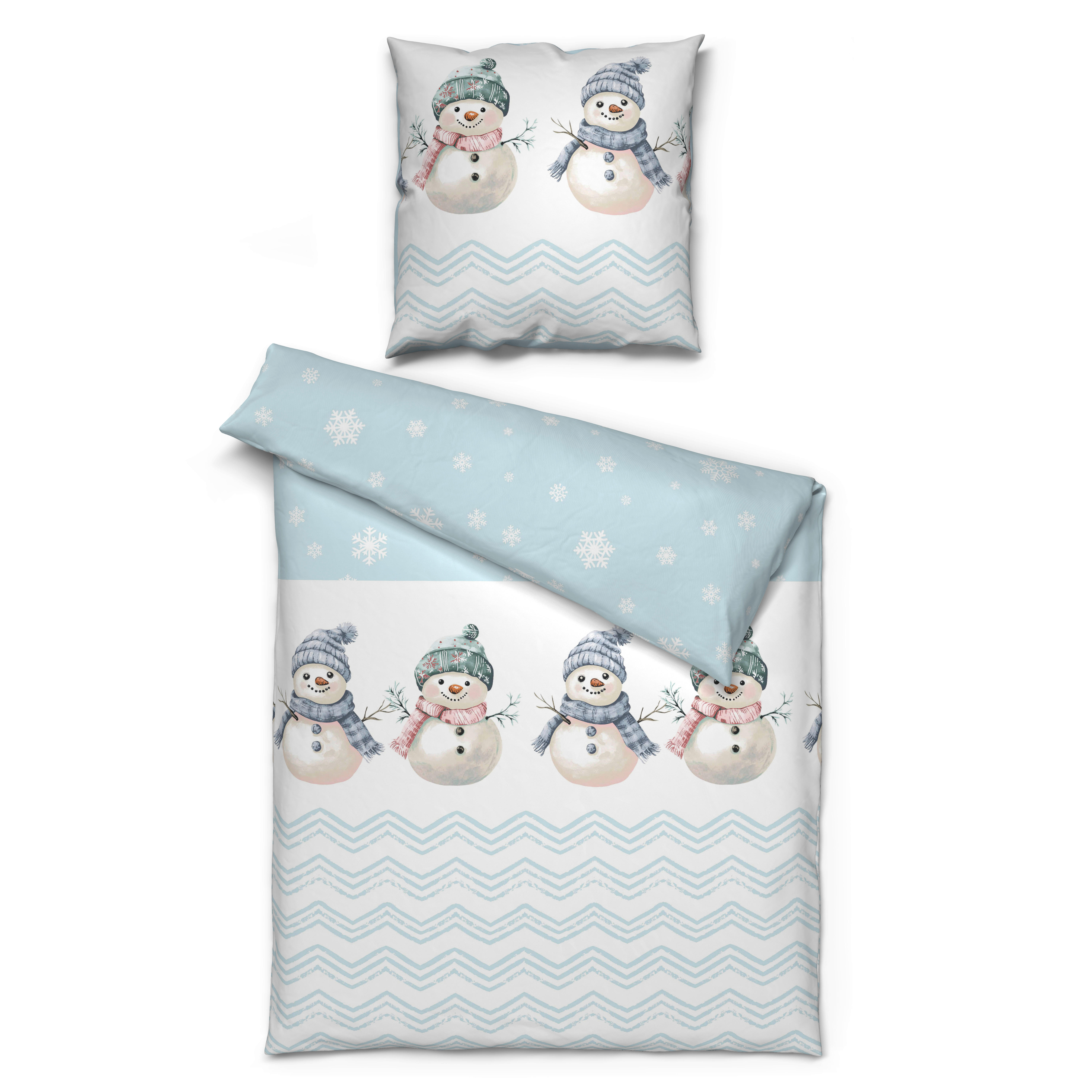 Baumwoll Bettwäsche Bettwäsche_Biber Schneemann 135x200 - hellblau/weiß (135,00/200,00cm)