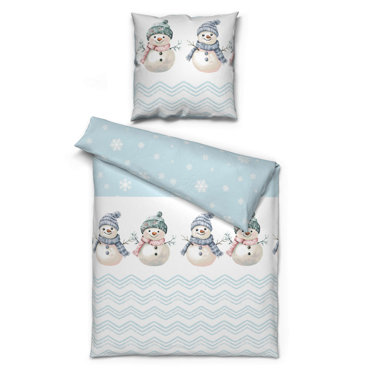 Baumwoll Bettwäsche Bettwäsche_Biber Schneemann 135x200 - hellblau/weiß (135,00/200,00cm)