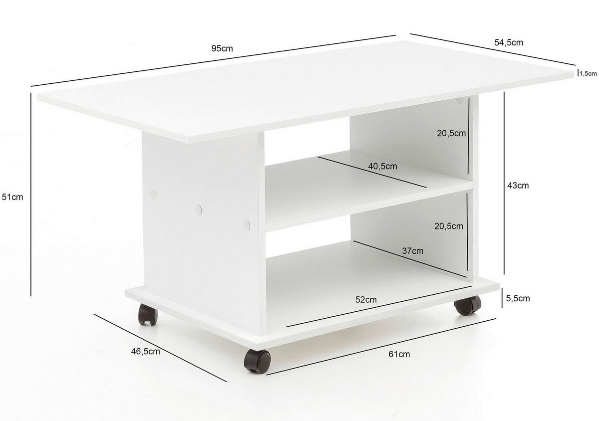 Couchtisch weiß B/H/T: ca. 95x51x54 cm Couchtisch - weiß (95,00/51,00/54,00cm) - Wohnling
