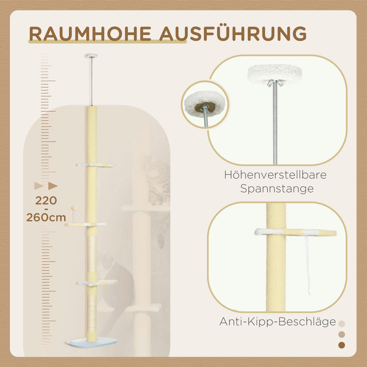 PawHut Kratzbaum gelb Spanplatte B/H/L: ca. 34x260x47 cm Kratzbaum - gelb (47,00/34,00/260,00cm) - PawHut