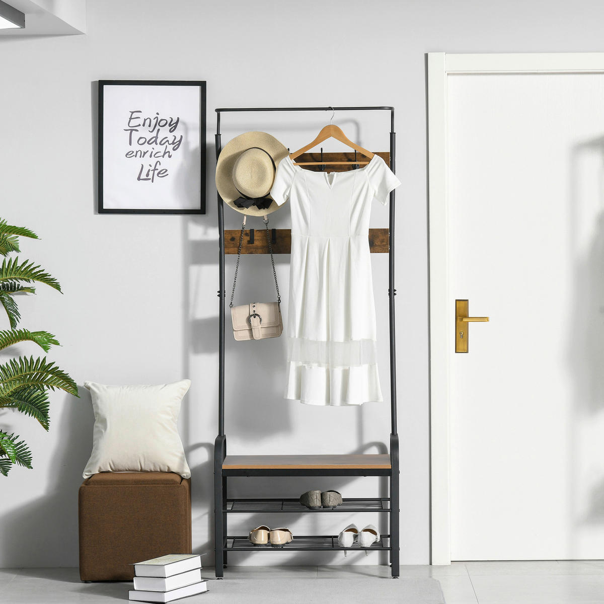 HOMCOM Garderobe schwarz Polypropylen B/H/L: ca. 34x72x185 cm Garderobenmodul - natur/schwarz (185,00/34,00/72,00cm) - HOMCOM