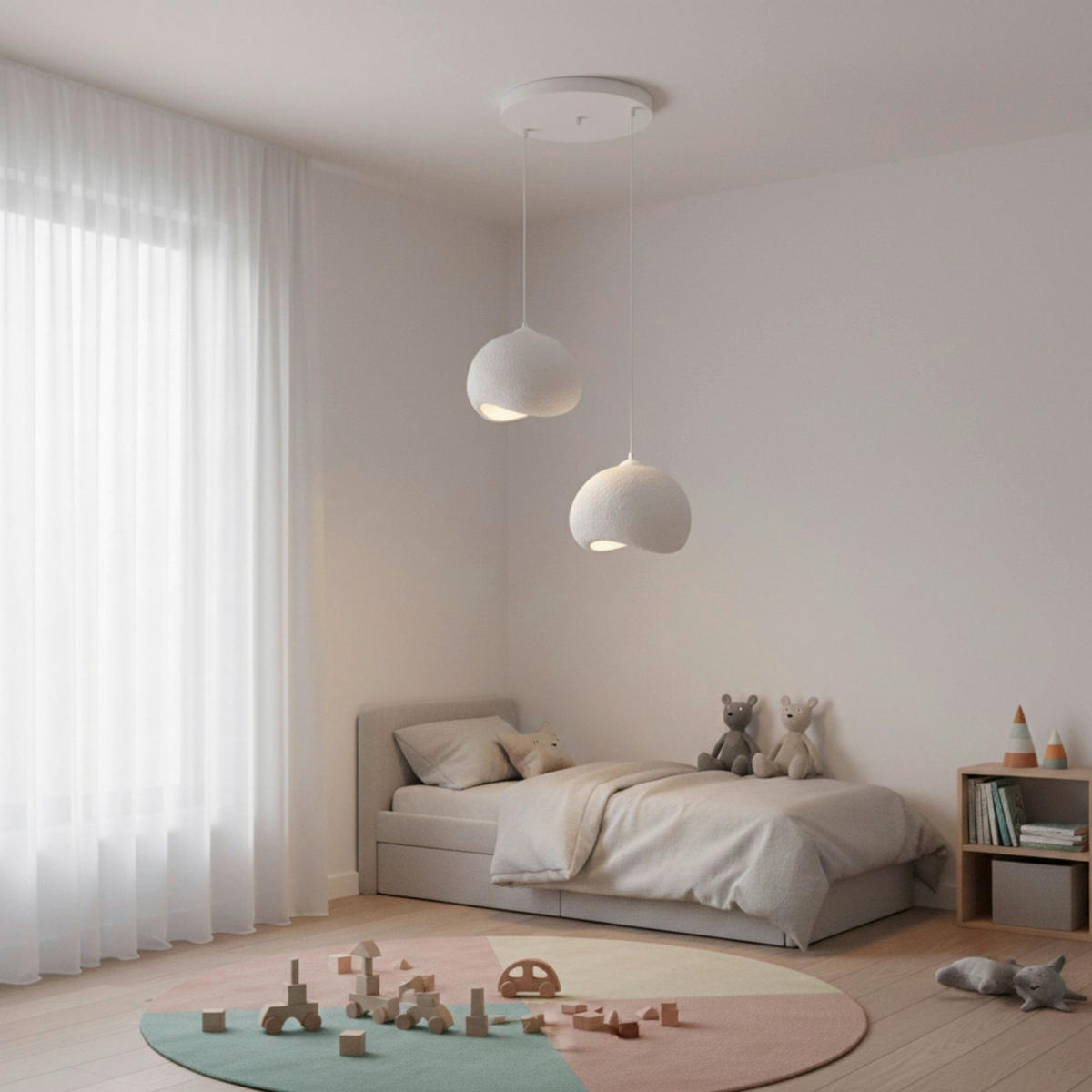 Opviq Pendelleuchte weiß Polyester-Mischgewebe Metall B/H/L: ca. 29x120x34 cm E27 2 Brennstellen Yontu - 15852 - weiß (34,00/29,00/120,00cm) - Opviq