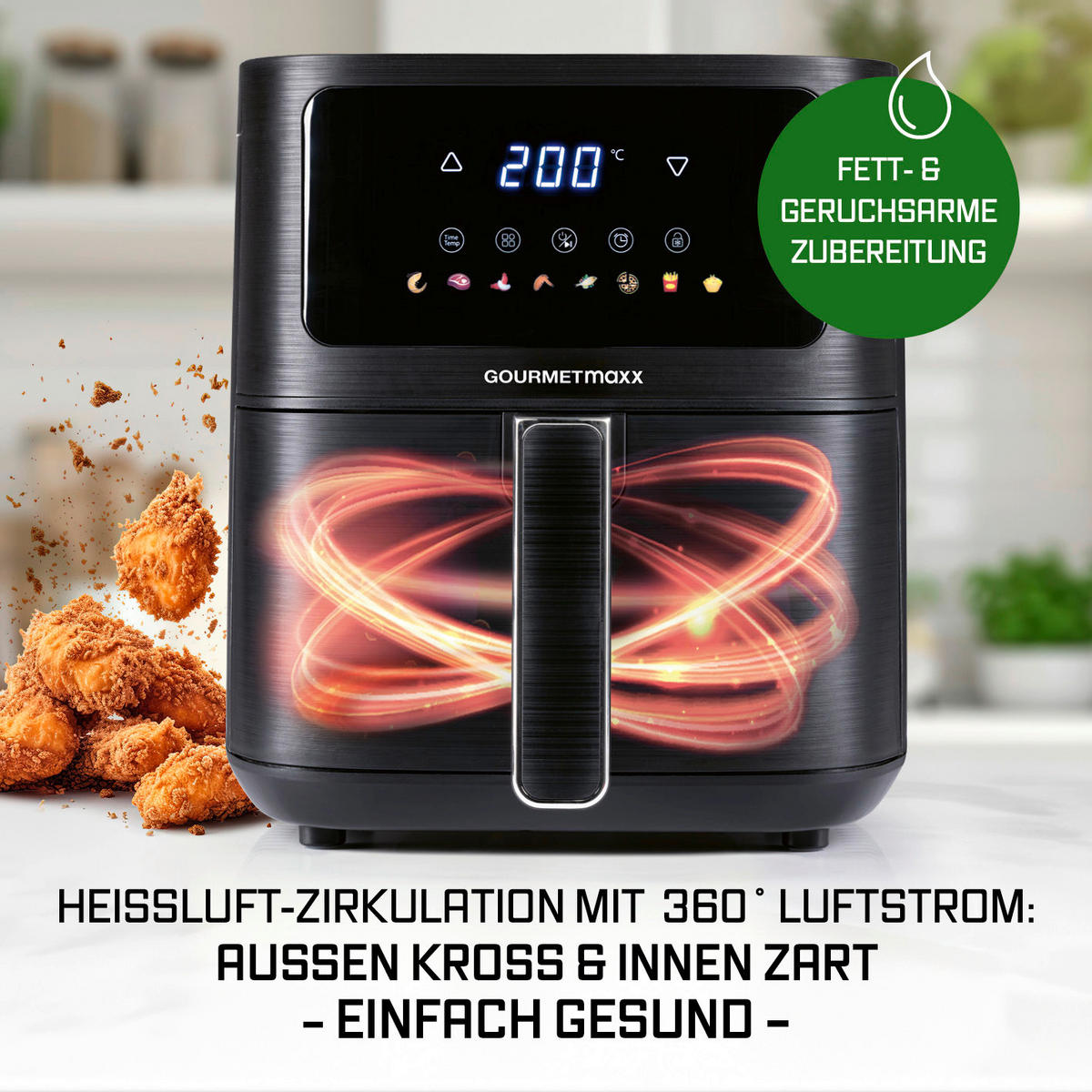 GOURMETmaxx Heißluftfritteuse Heißluftfritteuse - schwarz (36,00/26,00/29,50cm) - GOURMETmaxx