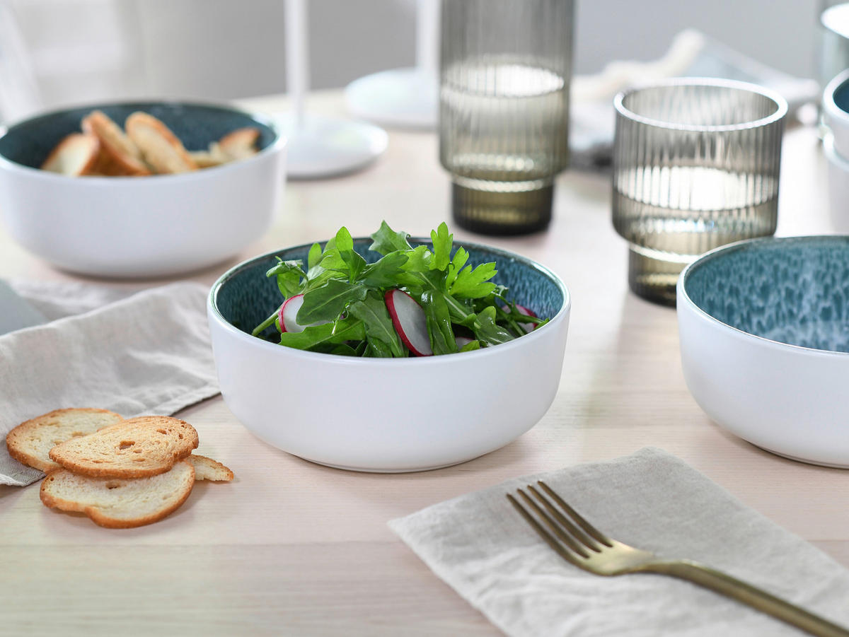 CreaTable Kombiservice Nordic Fjord eisblau Steinzeug 16 tlg. Nordic Fjord - weiß/eisblau - CreaTable