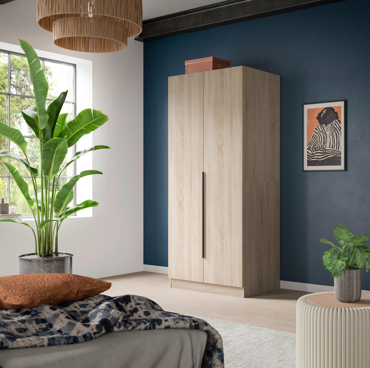 Kleiderschrank KOPENHAGEN Eiche Sonoma Nachbildung B/H/T: ca. 80x181x52 cm KOPENHAGEN - Eiche (80,00/181,00/52,00cm) - xonox.home