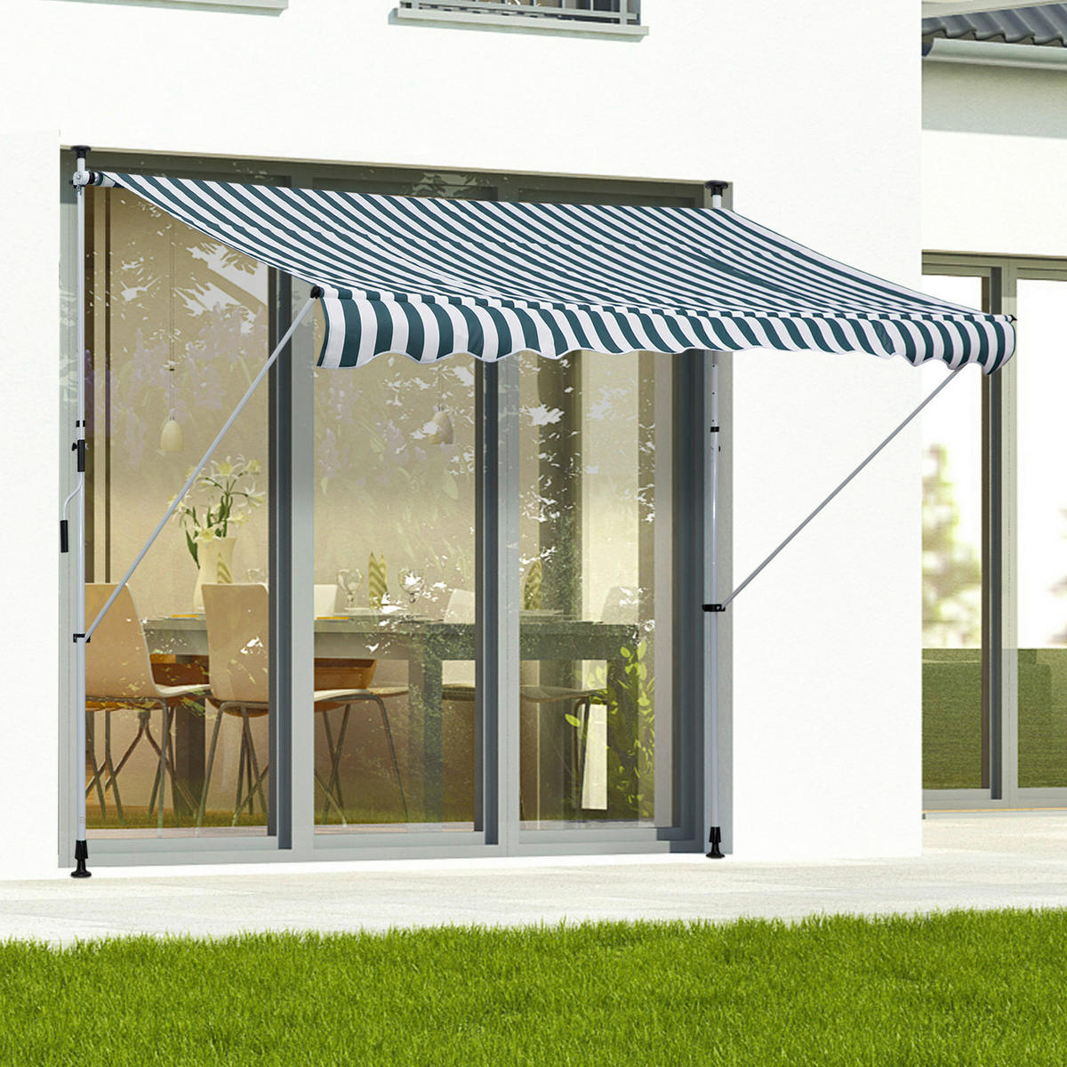 Outsunny Markise grün B/H/L: ca. 150x280x300 cm Markise - weiß/grün (300,00/150,00/280,00cm) - Outsunny