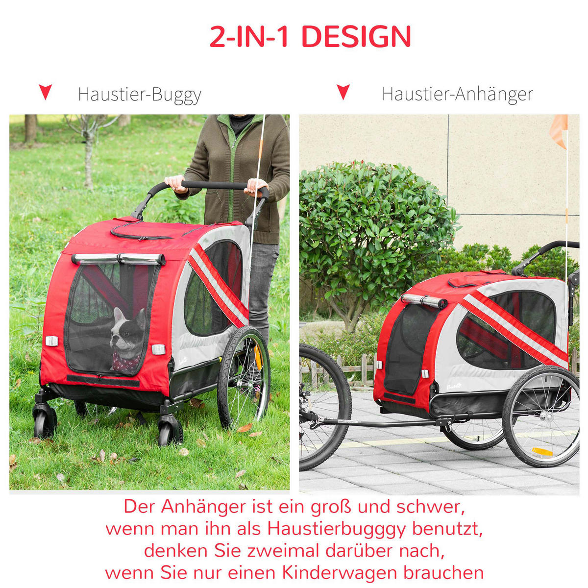 PawHut Hunde-Zubehör rot Polyester B/H/L: ca. 72,5x140x108 cm Hundwagen - rot (108,00/72,50/140,00cm) - PawHut