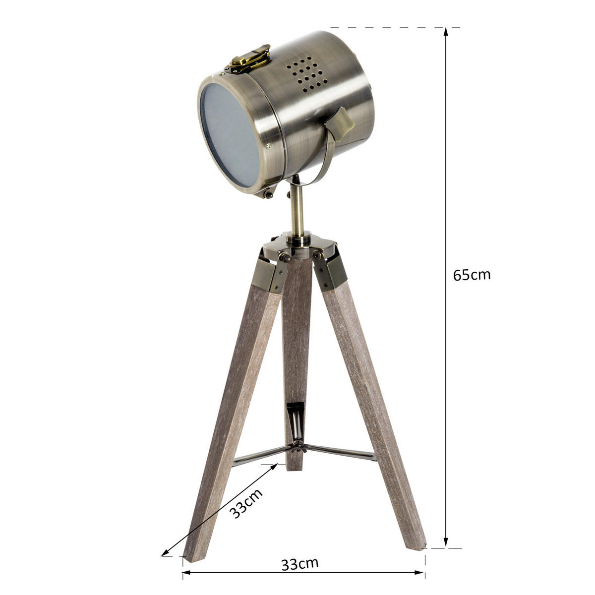 HOMCOM Scheinwerfer-Form natur bronze Holz Eisen B/H/T: ca. 33x65x33 cm 1 Brennstellen Scheinwerfer-Form - natur/bronze (33,00/65,00/33,00cm) - HOMCOM