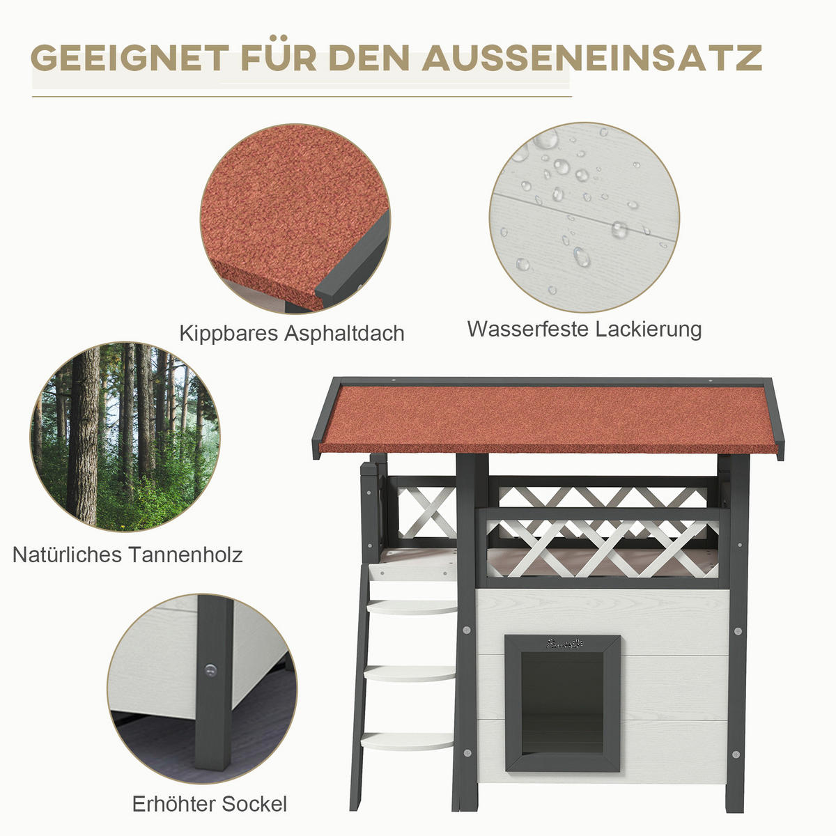 PawHut Katzen-Zubehör weiß Polypropylen B/H/L: ca. 50x77x73 cm Katzenhaus - weiß/rot (73,00/50,00/77,00cm) - PawHut