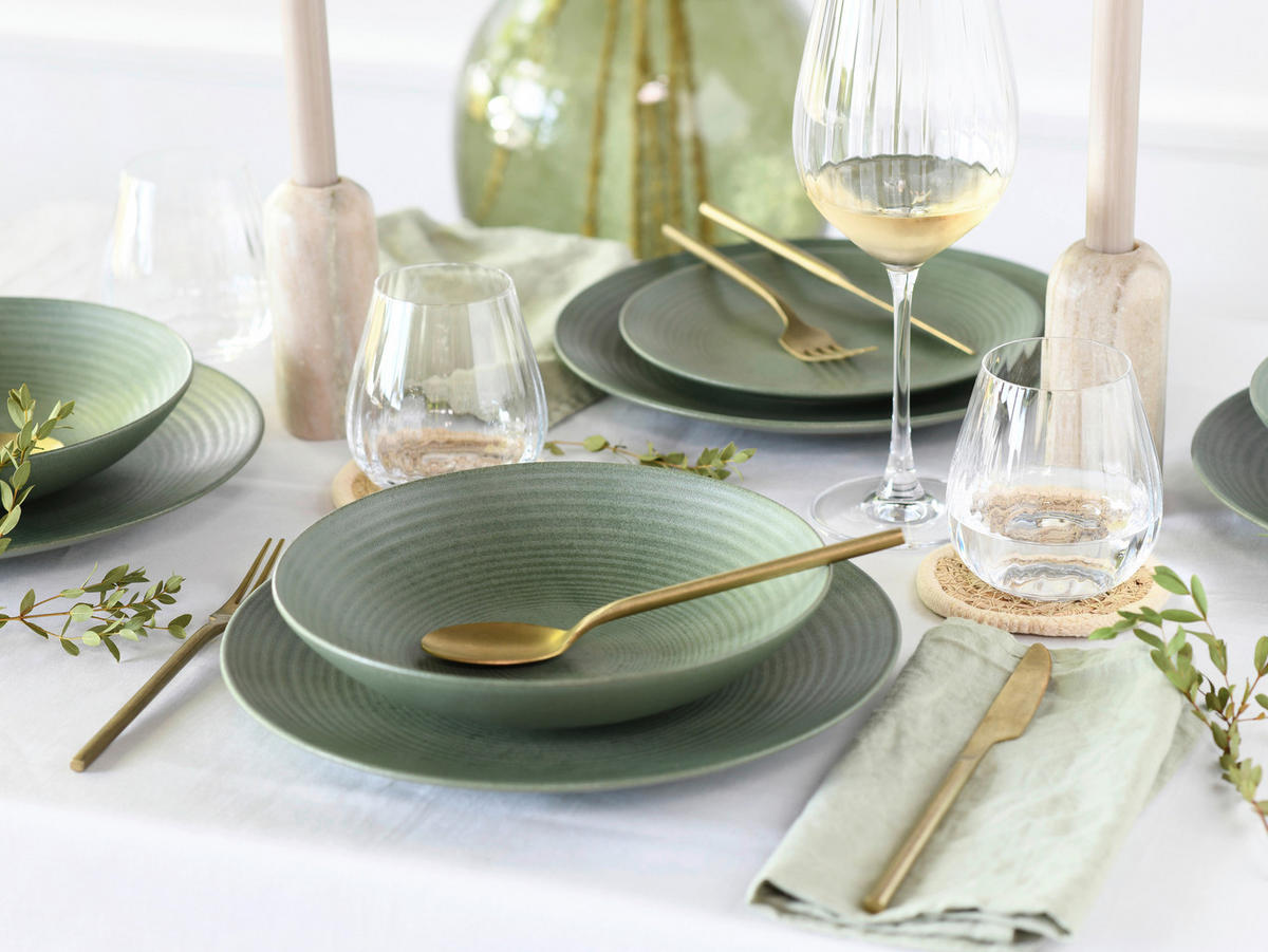 CreaTable Tafelservice Catania Eukalyptus grün Steinzeug 12 tlg. Catania Eukalyptus - grün - CreaTable