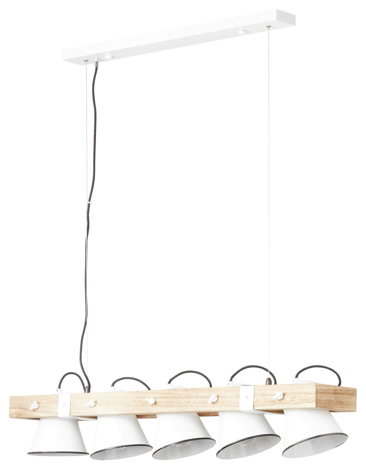 Brilliant Pendelleuchte 82175/05 weiß hellbraun Metall Holz B/T/L: ca. 95x20x115 cm E27 5 Brennstellen Plow - weiß/hellbraun (95,00/115,00cm) - Brilliant