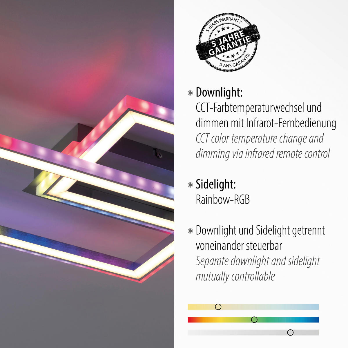 Just Light LED-Deckenleuchte FELIX60 14635-55 stahlfarbig weiß Kunststoff Stahl B/H/T: ca. 121x6,4x72 cm 2 Brennstellen FELIX60 - weiß/stahlfarbig (121,00/6,40/72,00cm) - Just Light