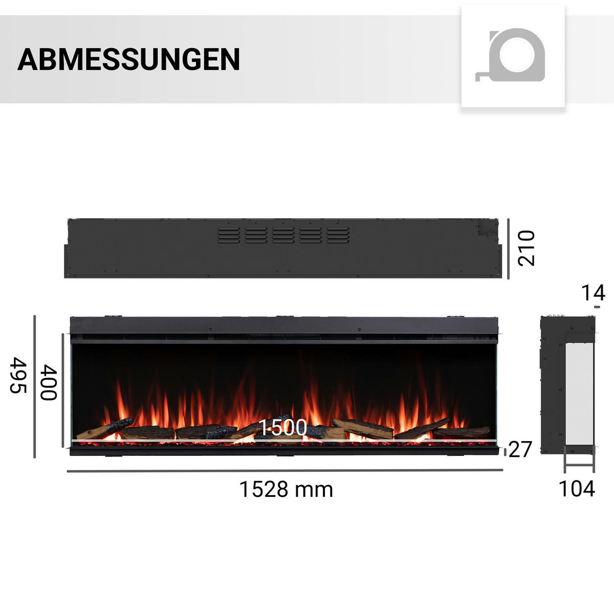 Balderia Elektrischer-Kamin EF410A Athena 60" schwarz B/H/T: ca. 153x50x21 cm ca. 1500 W Elektro-Kamin Athena 60" - schwarz (153,00/50,00/21,00cm) - Balderia