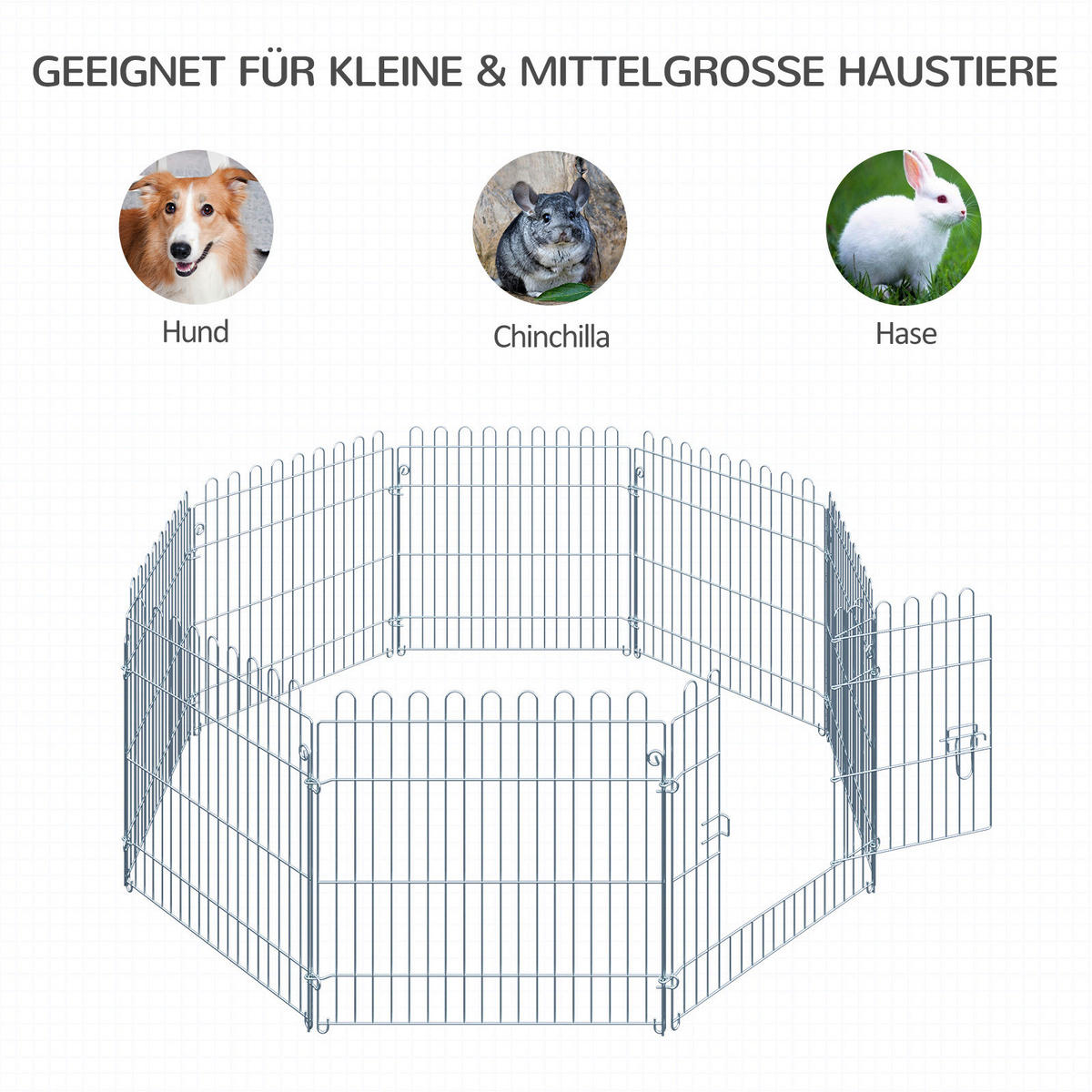 PawHut Tier-Zubehör silber Polypropylen H/L: ca. 63x60 cm Welpenauslauf - silber (60,00cm) - PawHut