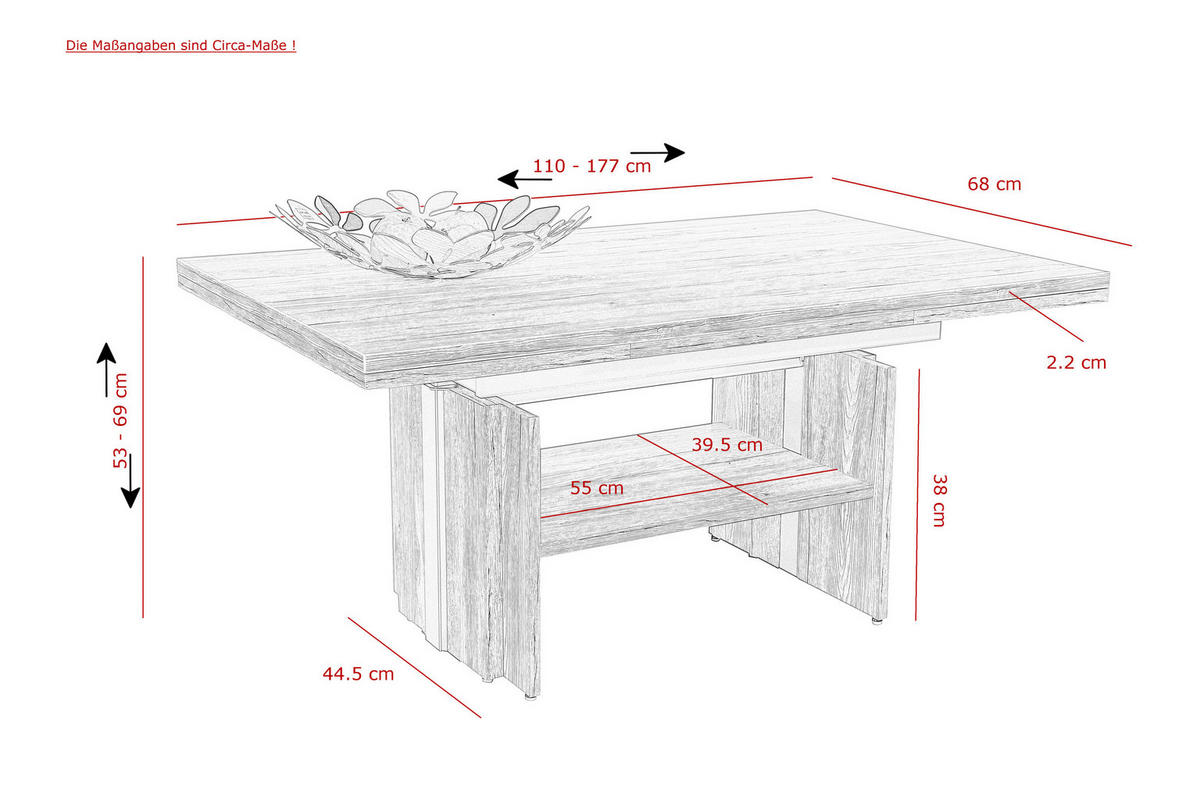 Couchtisch JEROME Eiche Wildeiche Nachbildung B/H/T: ca. 110x53x68 cm JEROME - Eiche (110,00/53,00/68,00cm) - Hela