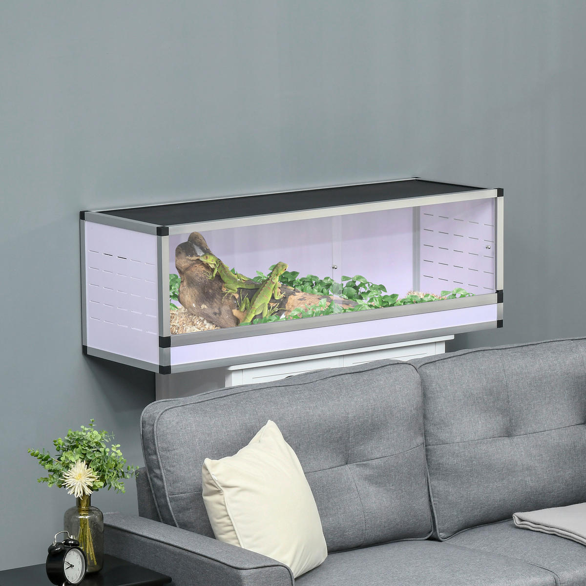 PawHut Terrarium silber Polyester B/H/L: ca. 40x120x40 cm Terrarium_für_Reptilien - weiß/schwarz (40,00/40,00/120,00cm) - PawHut