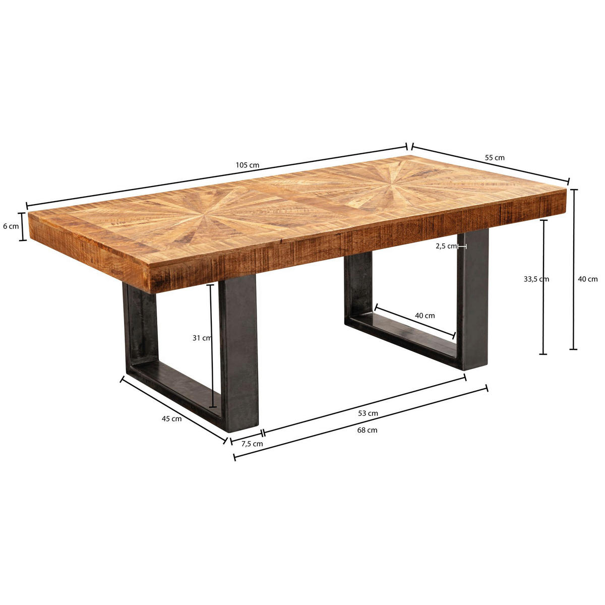 Couchtisch natur grau lackiert B/H/T: ca. 105x40x55 cm Couchtisch - natur/grau (105,00/40,00/55,00cm) - Wohnling