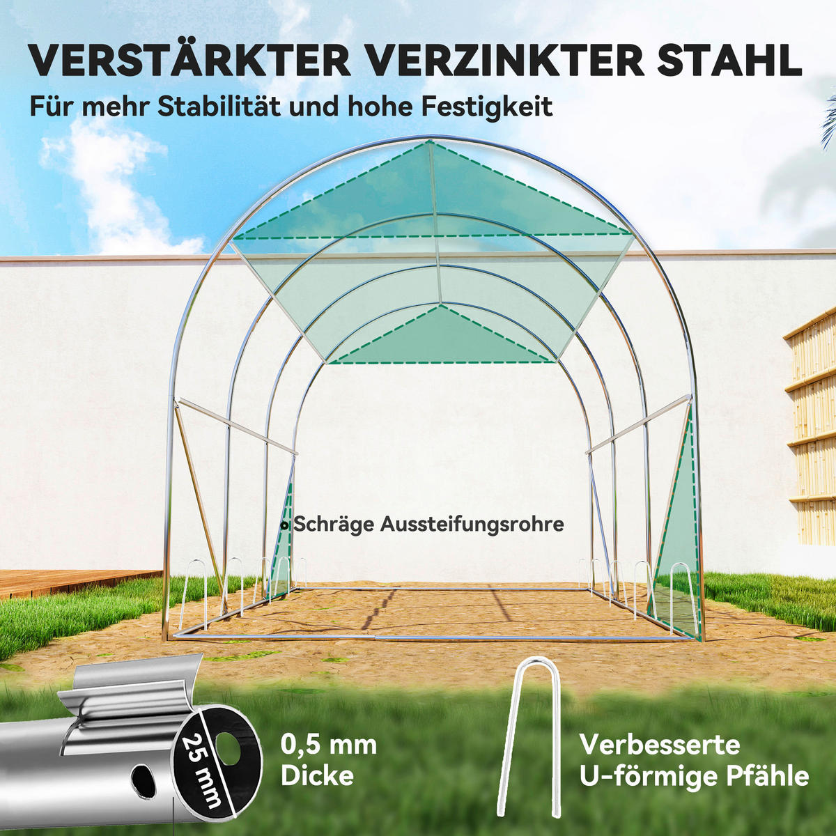 Outsunny Folientunnel B/H/L: ca. 200x198x300 cm Folientunnel - grün (300,00/200,00/198,00cm) - Outsunny