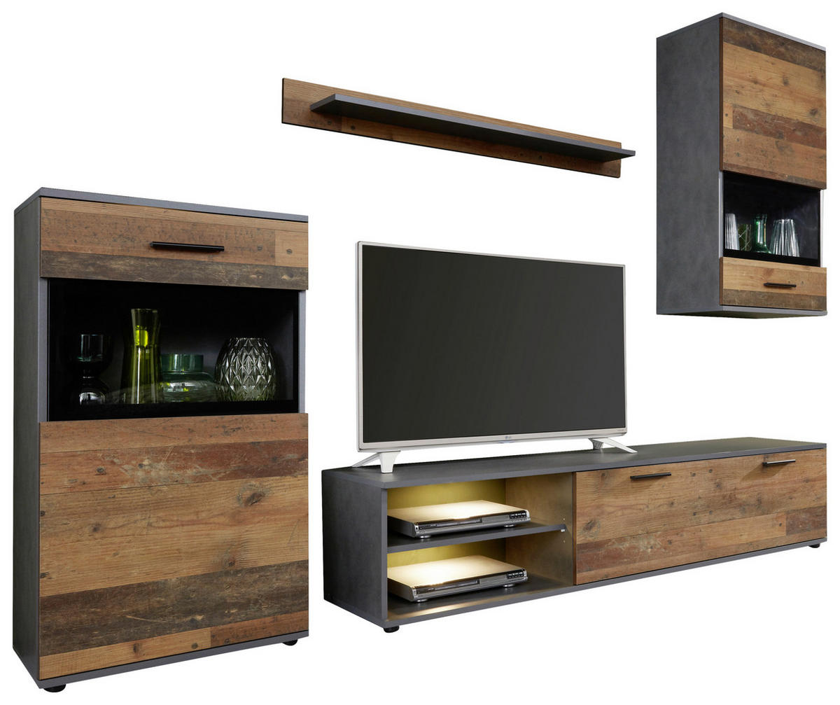 Wohnwand Mango Old Wood Nachbildung Matera Nachbildung B/H/T: ca. 246x182x37 cm Mango - (246,00/182,00/37,00cm) - Trendteam