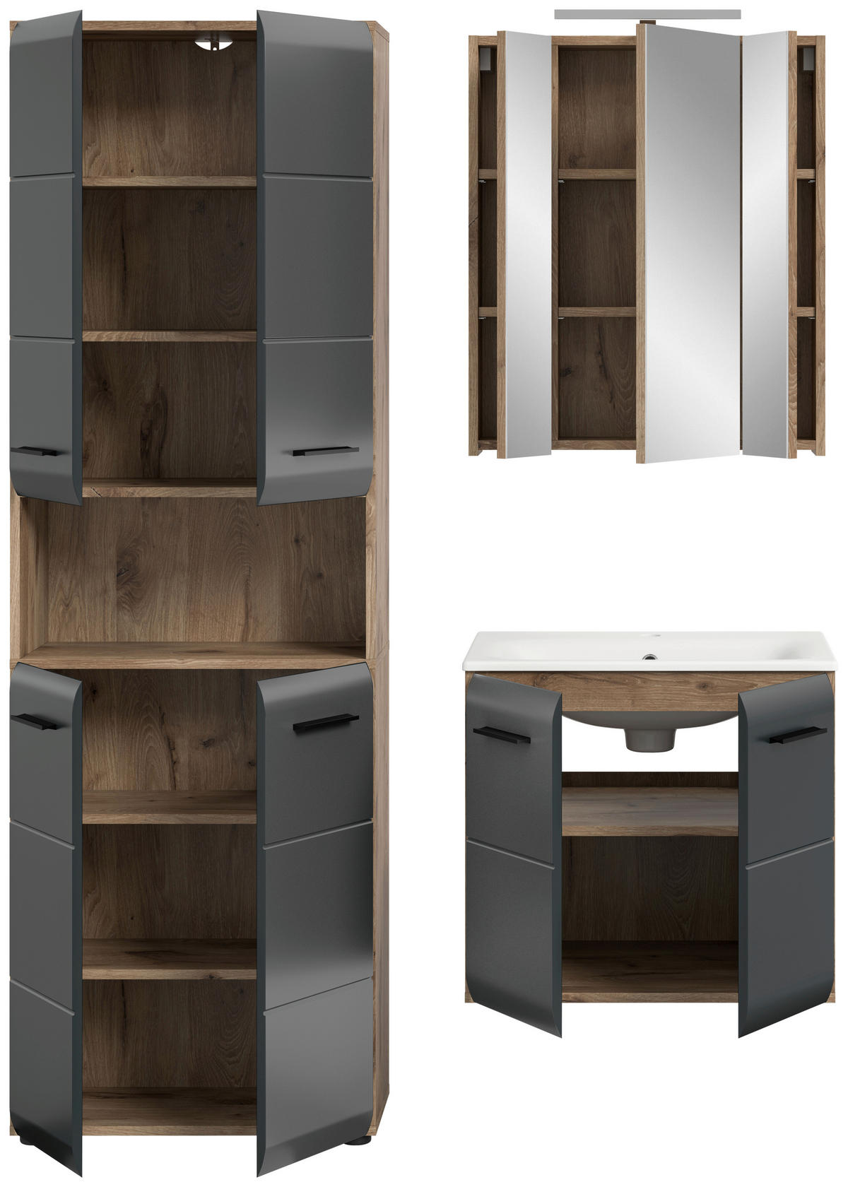 Badezimmer-Set Ice Nox Oak Nachbildung schwarz matt B/H/T: ca. 135x185x46 cm Ice - schwarz (135,00/185,00/46,00cm) - xonox.home