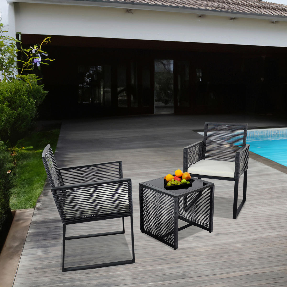 VCM Gartensitzgruppe Fidola schwarz Polyrattangeflecht B/H/L: ca. 53x86x53 cm Fidola - schwarz (53,00/53,00/86,00cm) - VCM