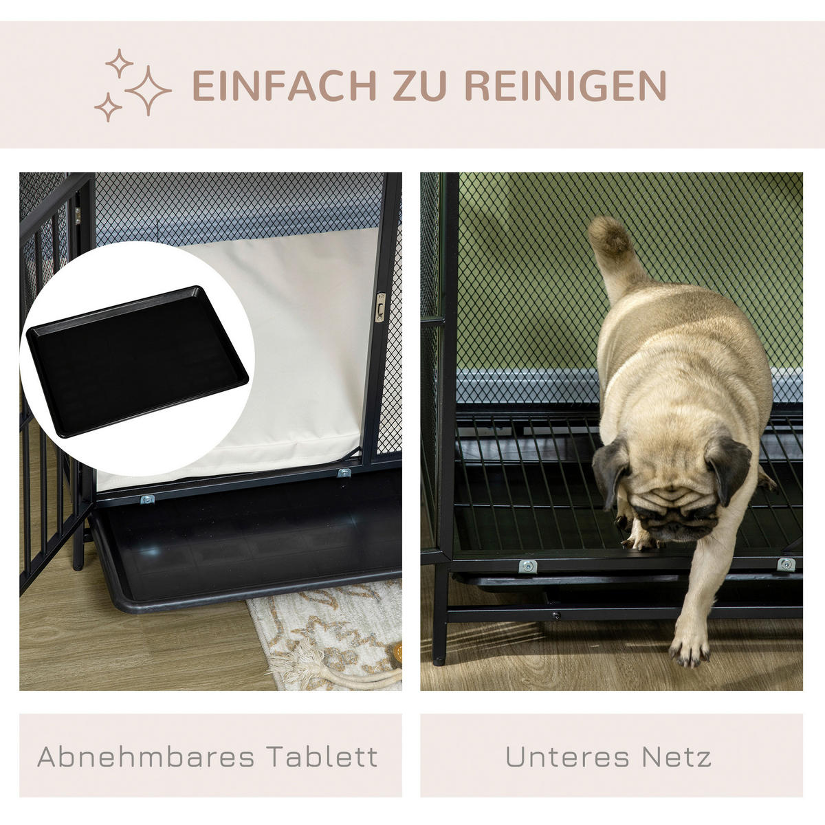 PawHut Hundekäfig Eiche PVC B/H/L: ca. 55x71x80 cm Hundekäfig - Eiche/schwarz (80,00/55,00/71,00cm) - PawHut