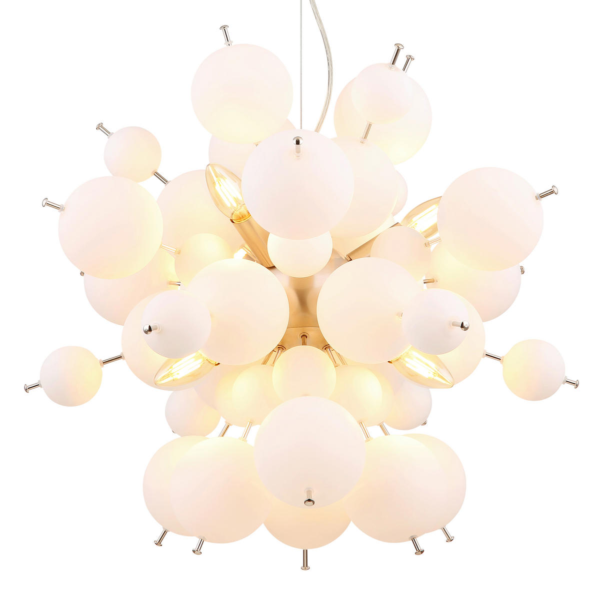 GLOBO Pendelleuchte nickel matt Glas Metall H/D: ca. 120x55 cm E14 6 Brennstellen UDO - nickel matt (55,00/120,00cm) - GLOBO