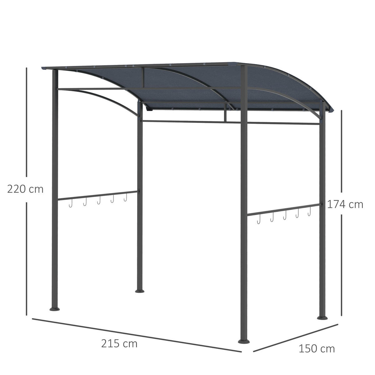 Outsunny Grillpavillon grau Polyester B/H/L: ca. 150x220x215 cm Grillpavillon - grau (215,00/150,00/220,00cm) - Outsunny