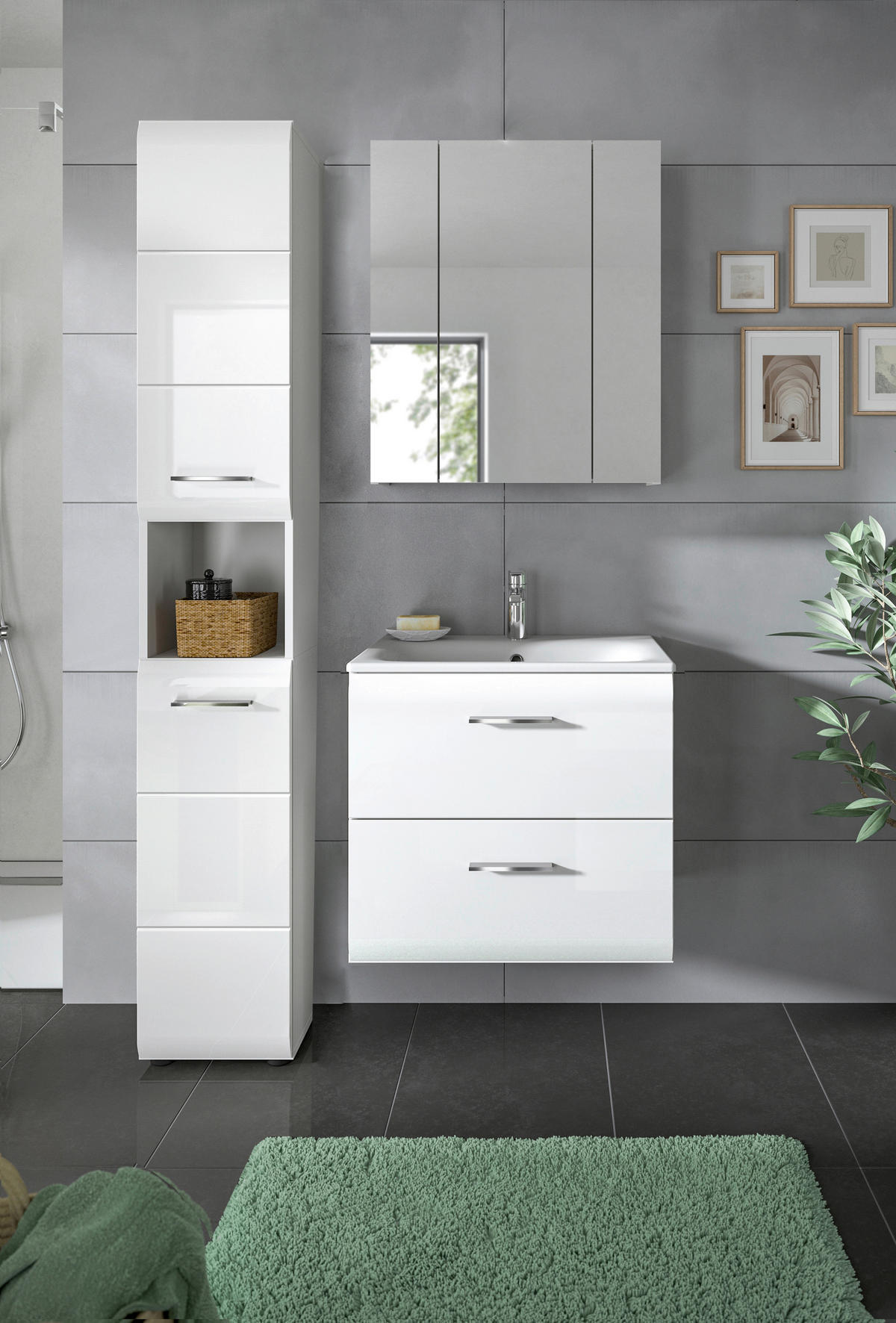 Badezimmer-Set Ice weiß weiß Hochglanz B/H/T: ca. 105x185x46 cm Ice - weiß (105,00/185,00/46,00cm) - xonox.home