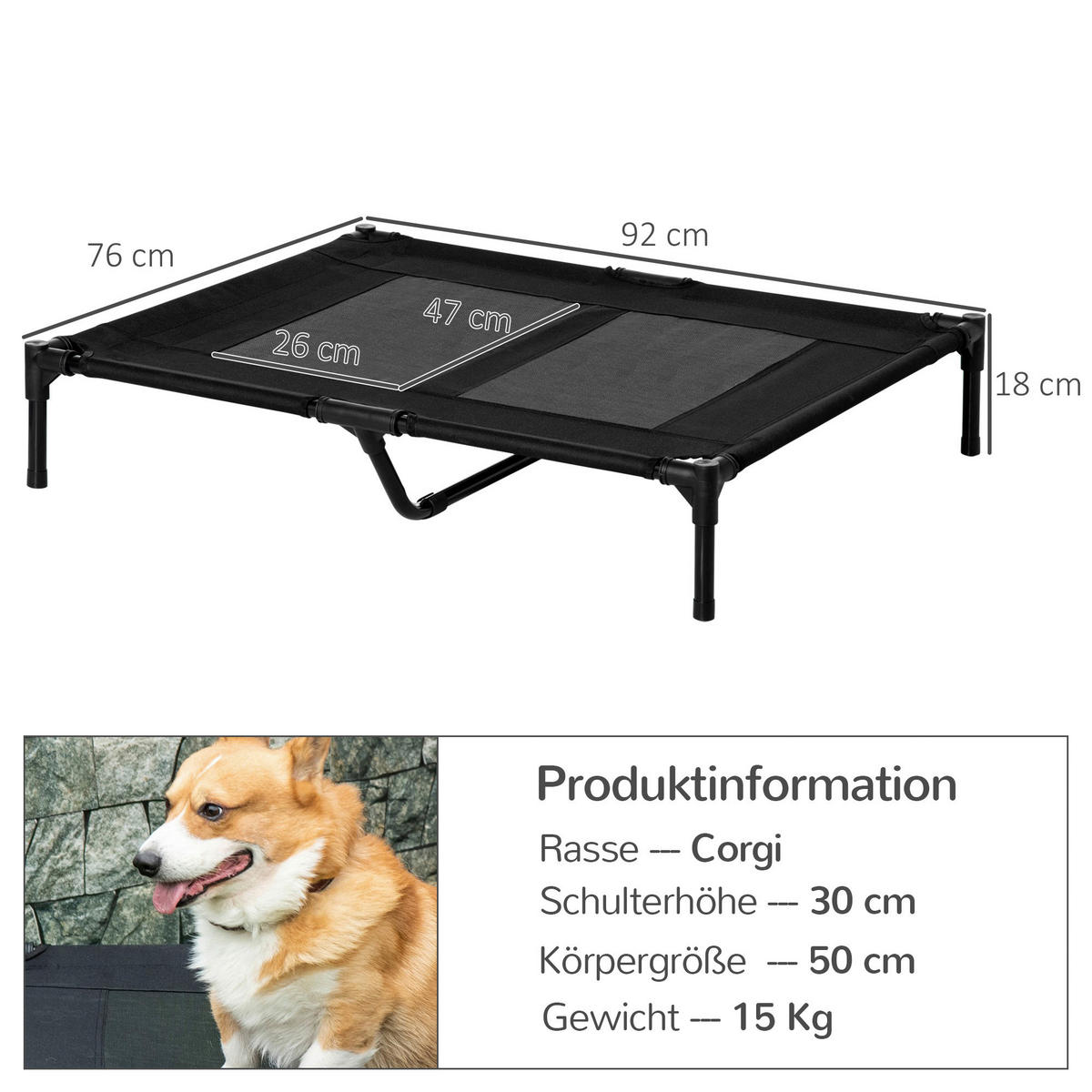 PawHut Hundeliege schwarz Metall B/H/L: ca. 76x18x92 cm Hundeliege - schwarz (92,00/76,00/18,00cm) - PawHut