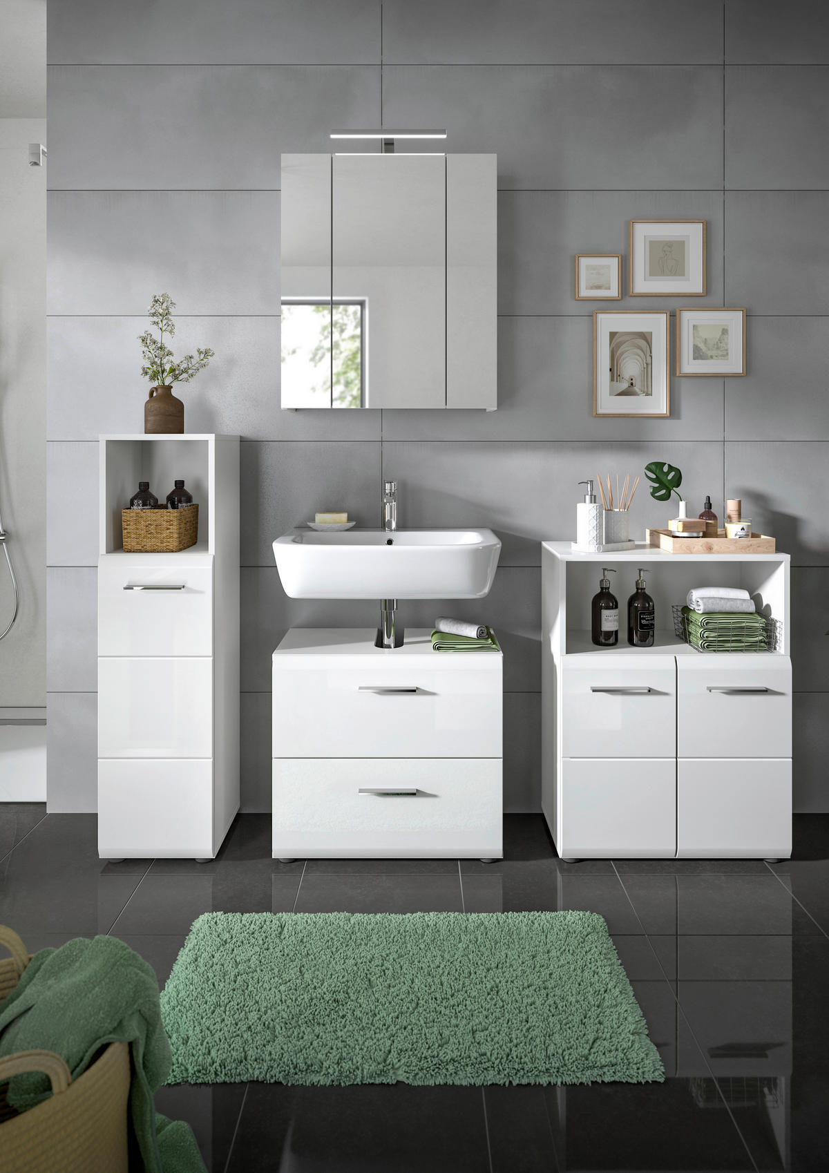 Badhochschrank ICE weiß weiß Hochglanz B/H/T: ca. 30x110x30 cm ICE - weiß (30,00/110,00/30,00cm) - xonox.home