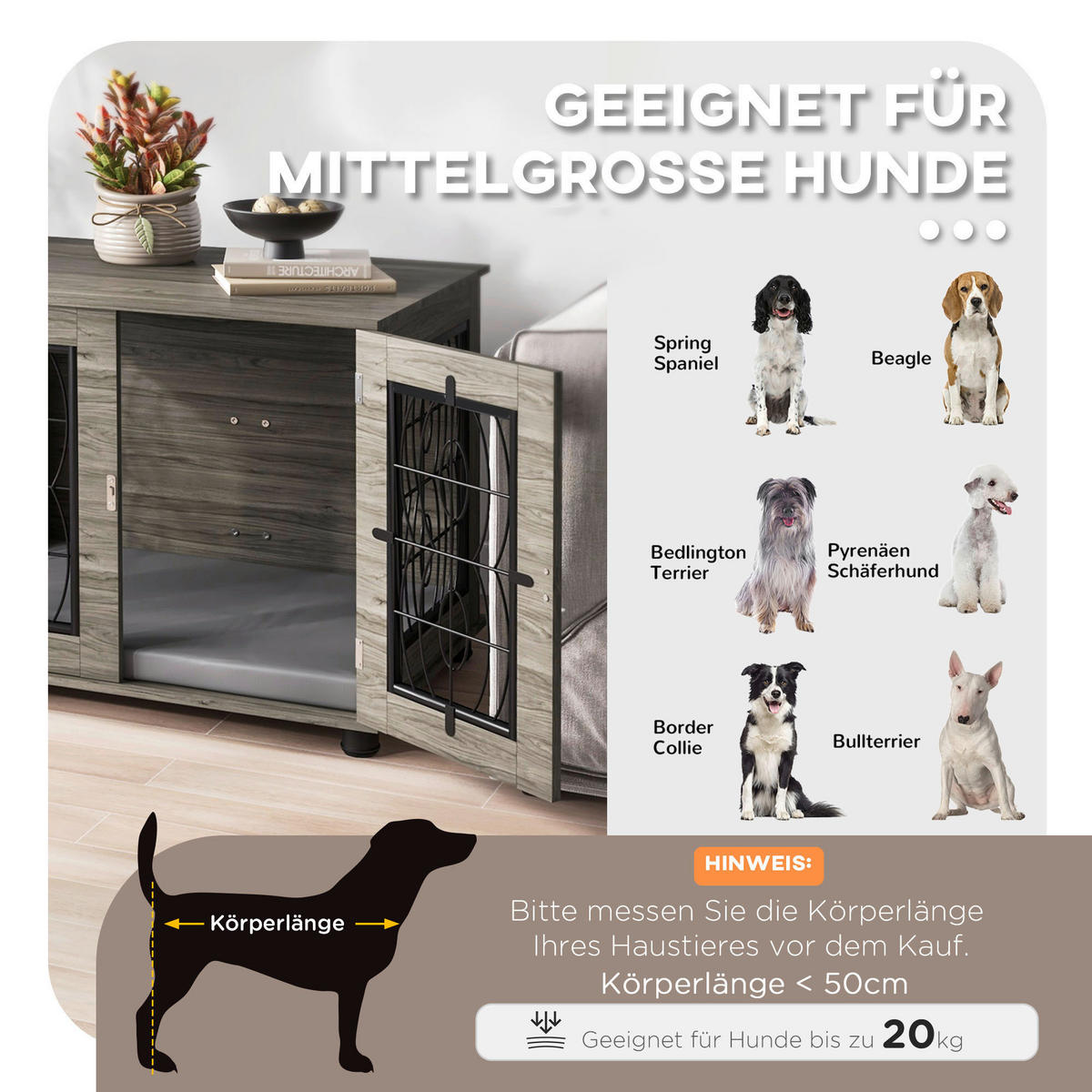 PawHut Hundekäfig grau Spanplatte B/H/L: ca. 56x63x80 cm Hundekäfig - grau (80,00/56,00/63,00cm) - PawHut