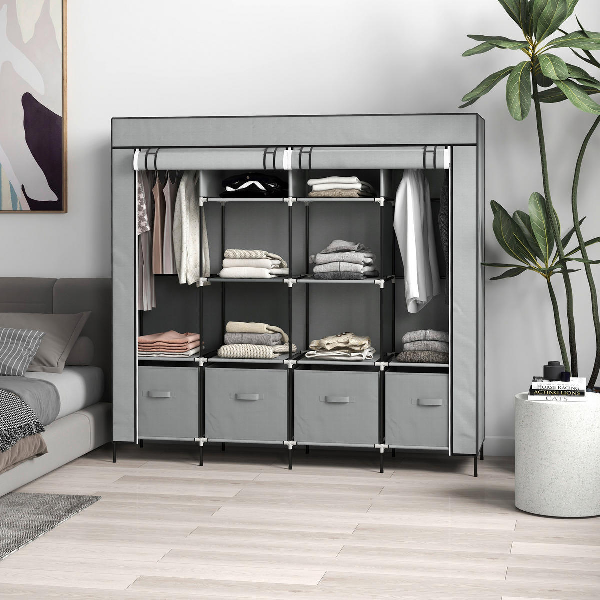 HOMCOM Kleiderschrank dunkelgrau Polypropylen B/H/L: ca. 42,5x166x169,5 cm Stoffschrank - dunkelgrau (169,50/42,50/166,00cm) - HOMCOM