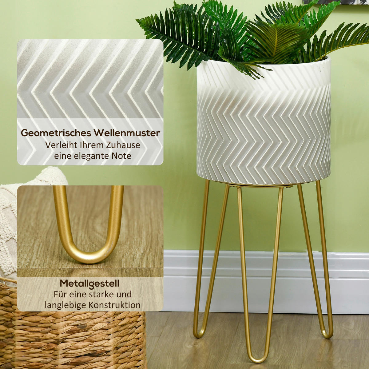 Outsunny Blumentöpfe-Set mit Gestell Blumentöpfe-Set_mit_Gestell - gold/weiß (30,00/30,00/67,00cm) - Outsunny
