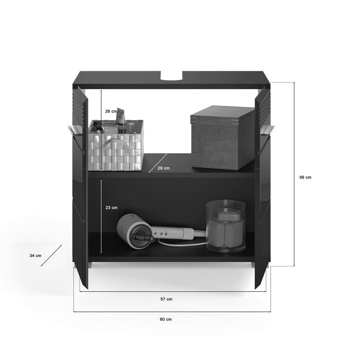Badezimmer-Set LINUS schwarz schwarz Hochglanz B/H/T: ca. 60x182x34 cm LINUS - schwarz (60,00/182,00/34,00cm) - xonox.home