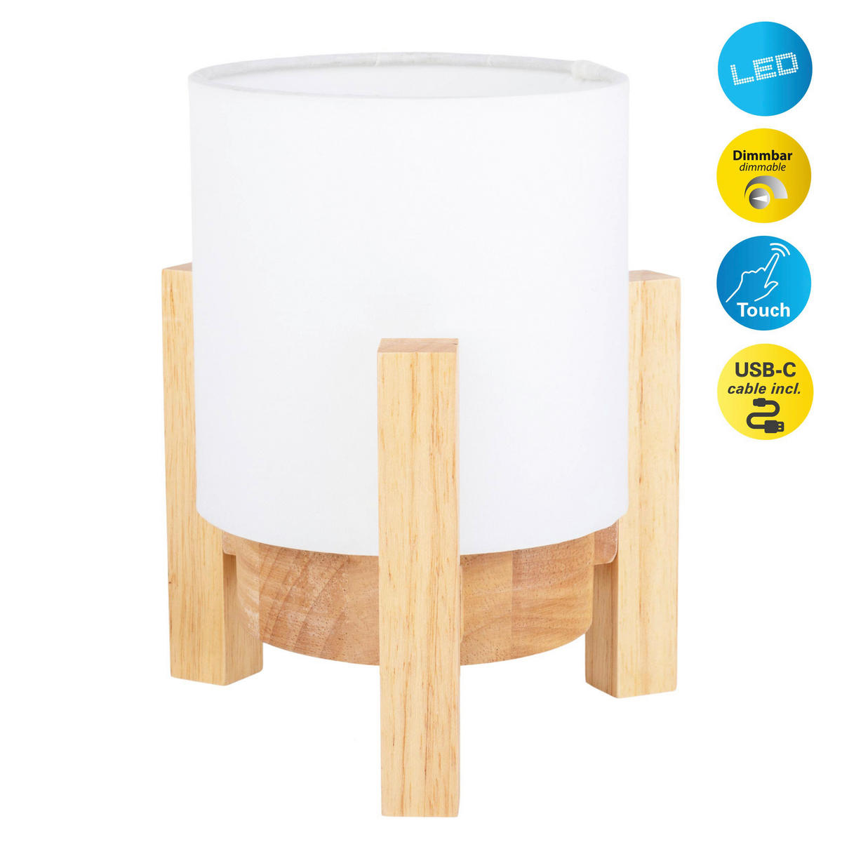 Näve Leuchten Tischleuchte 5305023 weiß Textil Holz B/H/T: ca. 16,2x19x16,2 cm null 1 Brennstellen Madita - weiß (16,20/19,00/16,20cm) - Näve Leuchten