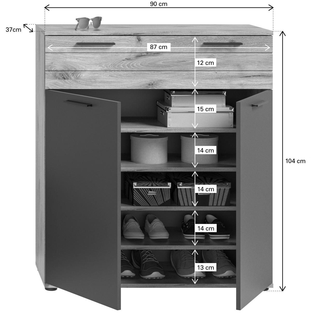 Schuhkommode Mason Nox Oak Nachbildung dunkelgrau B/H/T: ca. 90x104x37 cm Mason - dunkelgrau (90,00/104,00/37,00cm)