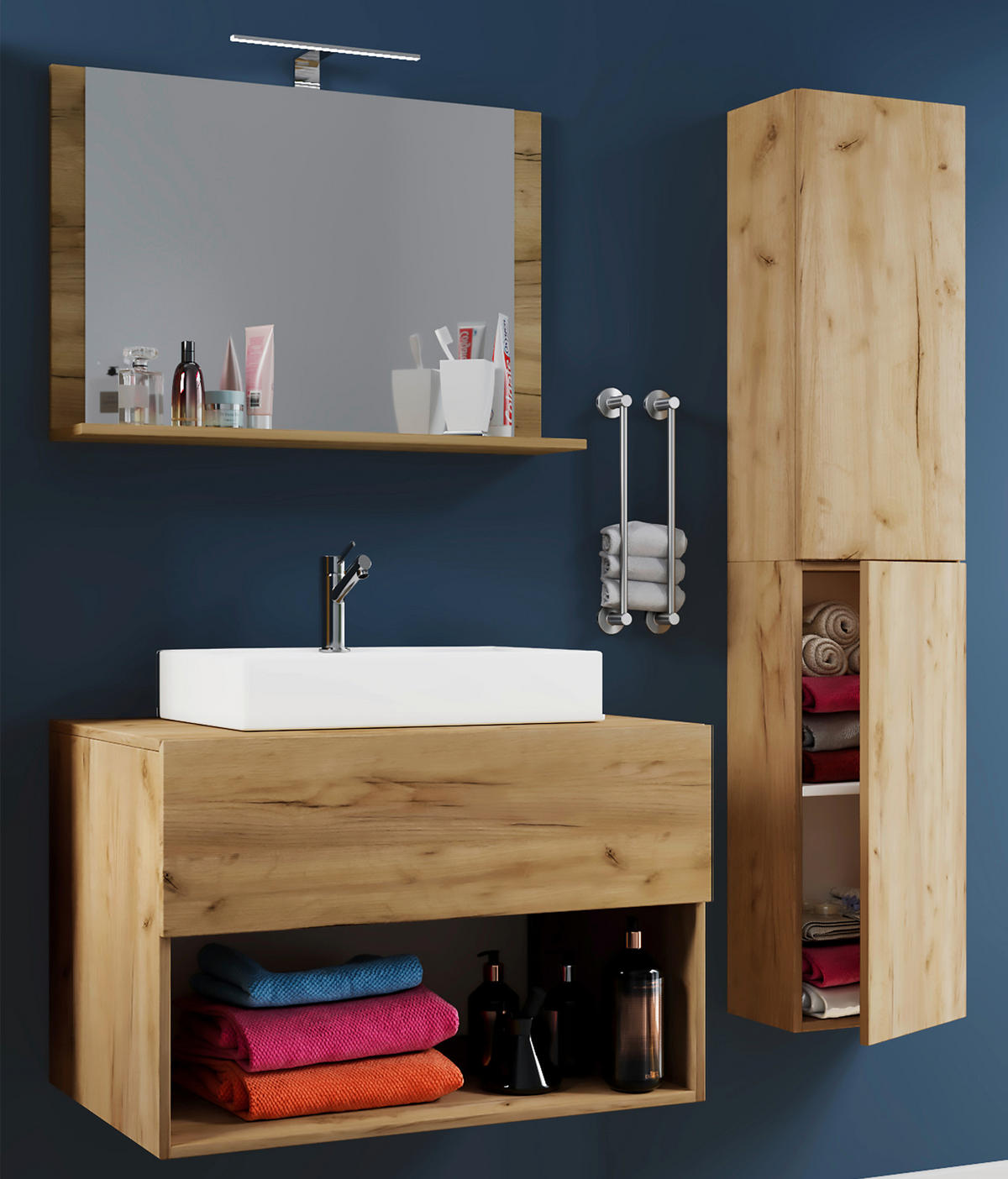 Waschplatz 4tlg-Lendas weiß Eiche Honig Nachbildung B/H/T: ca. 60x52x52 cm 4tlg-Lendas - Eiche/weiß (60,00/52,00/52,00cm) - VCM Möbel