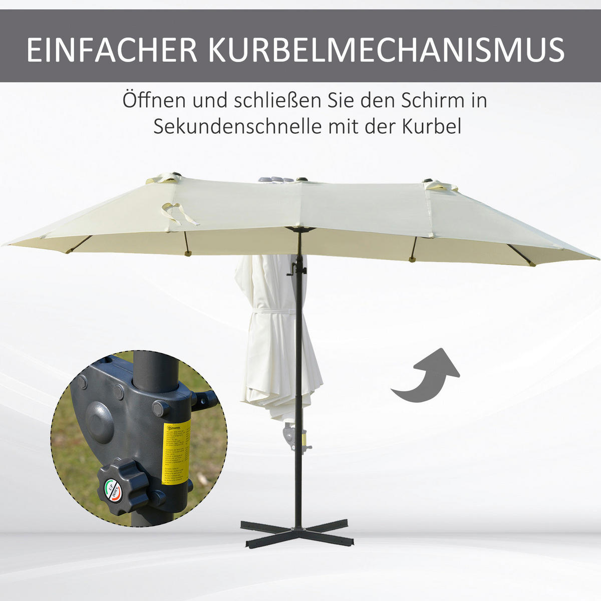 Outsunny Doppelschirm mit Kurbel cremeweiß Metall B/H/L: ca. 440x250x270 cm Doppelschirm_mit_Kurbel - cremeweiß (270,00/440,00/250,00cm) - Outsunny