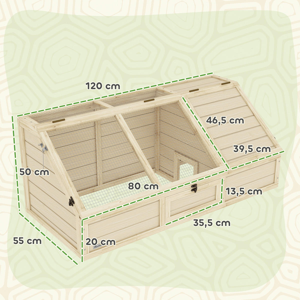 PawHut Schildkrötenhaus Holzoptik Holz B/H/L: ca. 55x50x120 cm Schildkrötenhaus - Holzoptik (120,00/55,00/50,00cm) - PawHut