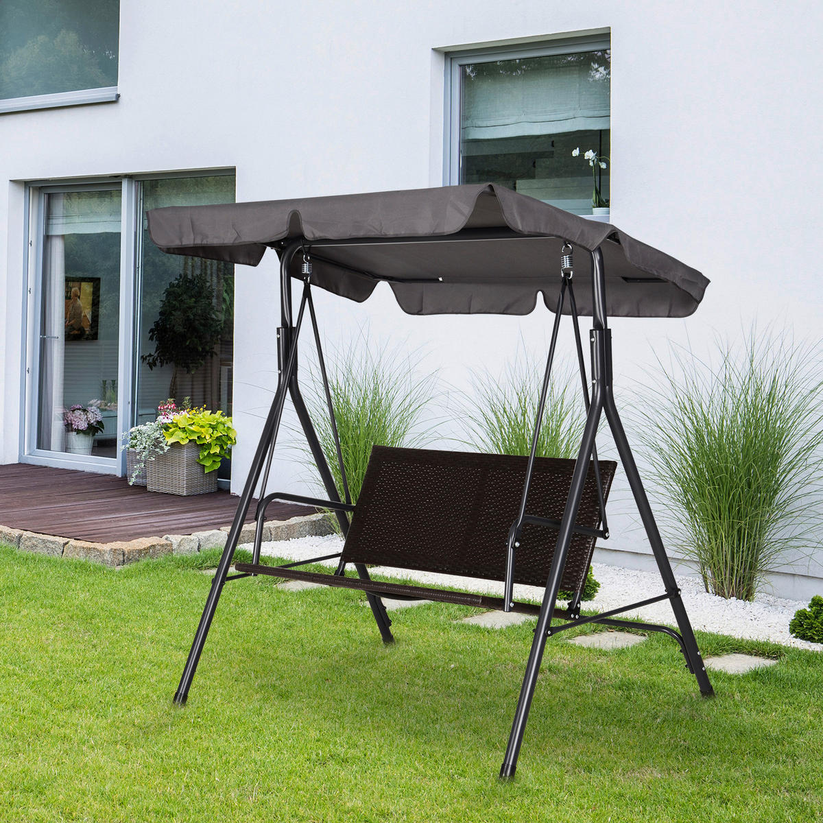 Outsunny Hollywoodschaukel schwarz Stahl B/H/T: ca. 140x151x110 cm Hollywoodschaukel - schwarz/grau (140,00/151,00/110,00cm) - Outsunny