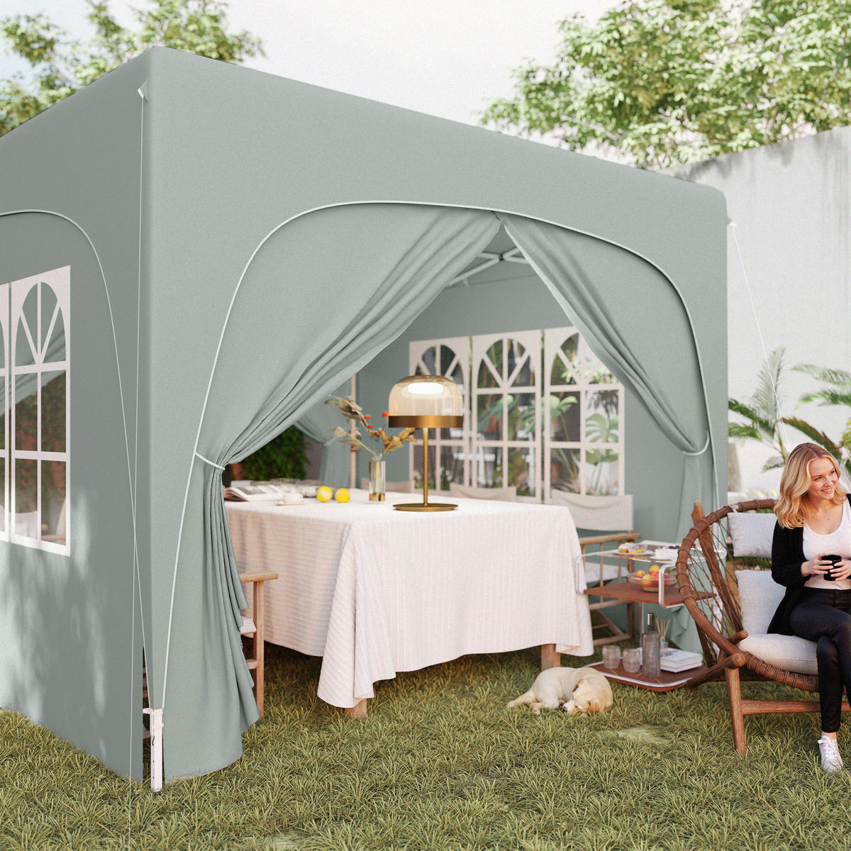 Outsunny Pavillon hellgrau Metall B/H/L: ca. 300x273x300 cm Pavillon - hellgrau (300,00/300,00/273,00cm) - Outsunny