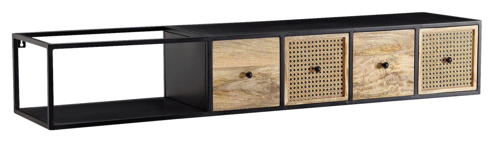 TV-Bank schwarz pulverbeschichtet natur Eisen Echtholz B/H/T: ca. 150x25x35 cm TV Konsole - natur/schwarz (150,00/25,00/35,00cm) - Wohnling