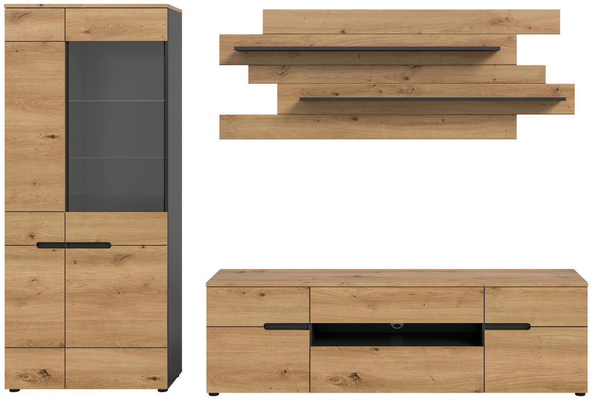 Wohnwand Canu basaltgrau Nachbildung Artisan Oak Nachbildung B/H/T: ca. 280x190x44 cm Canu - basaltgrau (280,00/190,00/44,00cm) - xonox.home