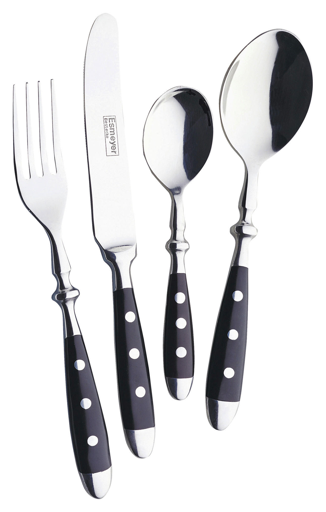 Esmeyer Besteck-Set Nostalgie – 24-teilig Aus Edelstahl 18/0, Schwarze Griffe, Im Geschenkkarton