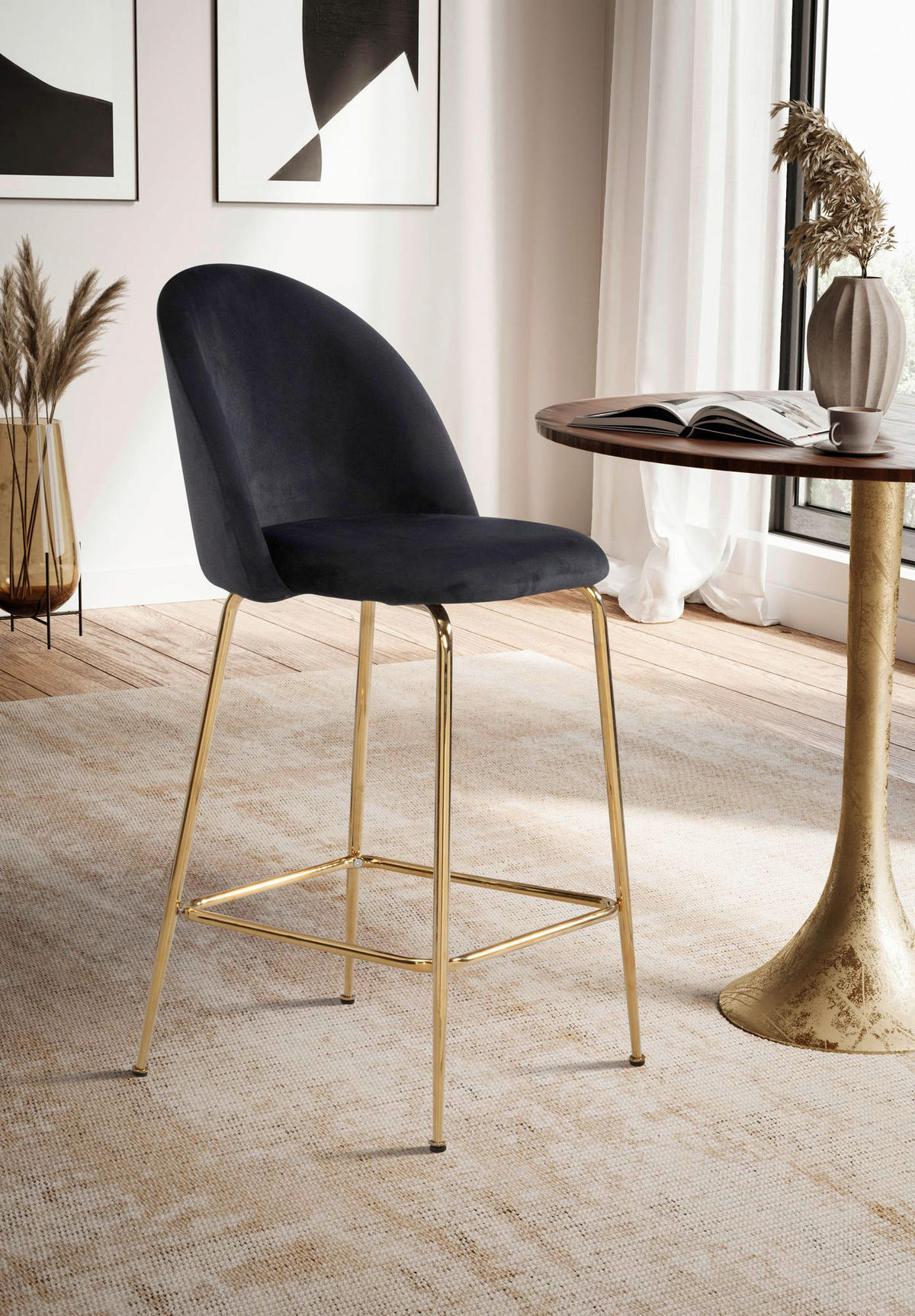 Barhocker 2er Set schwarz Polyester B/H/T: ca. 50x102x50 cm 2er Set - schwarz (50,00/102,00/50,00cm) - Wohnling